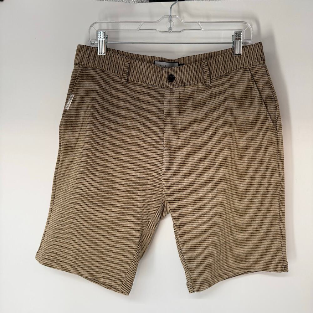NWT Mauvais Dogtooth Smart Chino Shorts Men's Sz 32 Beige Gold Flat Front Preppy